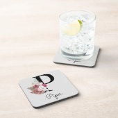 Dessous-de-verre Monogram Pink Boho Girly Floral Initial P (Côté Droit)