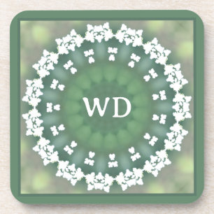 Dessous-de-verre Monogramme Abstrait Floral Élégant Printemps Vert