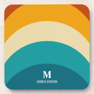 Dessous-de-verre Monogramme arc-en-ciel Nom personnalisé Retro Suns