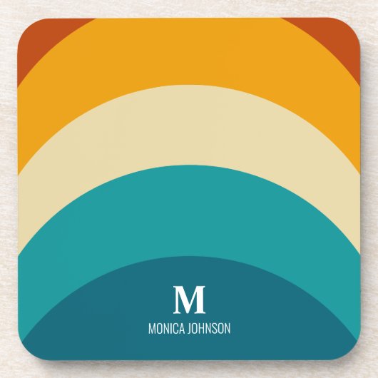 Dessous-de-verre Monogramme arc-en-ciel Nom personnalisé Retro Suns (Devant)