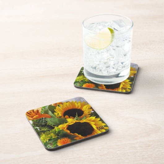 Dessous-de-verre Monogramme, Belles fleurs tournesols d'automne (6) (Côté Droit)