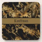 Dessous-de-verre Monogramme Black Gold Marble Agate tendance chic (Devant)