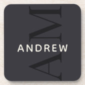 Dessous-de-verre Monogramme bleu élégant avec nom (Devant)