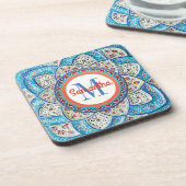Dessous-de-verre Monogramme bleu turquoise traditionnel marocain (Côté gauche)