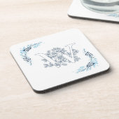 Dessous-de-verre Monogramme bleu "W" initial Flore calme (Côté gauche)