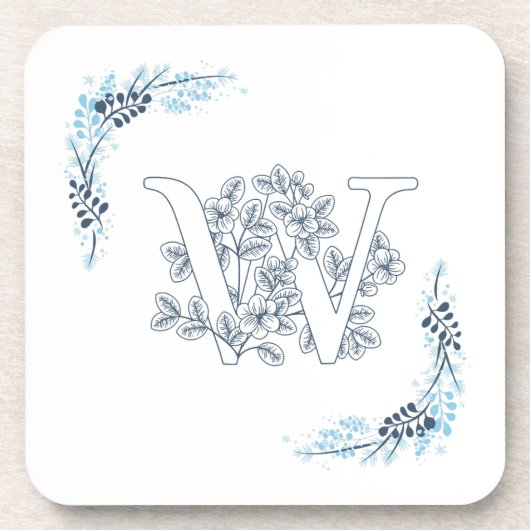 Dessous-de-verre Monogramme bleu "W" initial Flore calme (Devant)