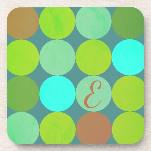 Dessous-de-verre Monogramme Cercles Vert Citron Turquoise & Rouille (Devant)