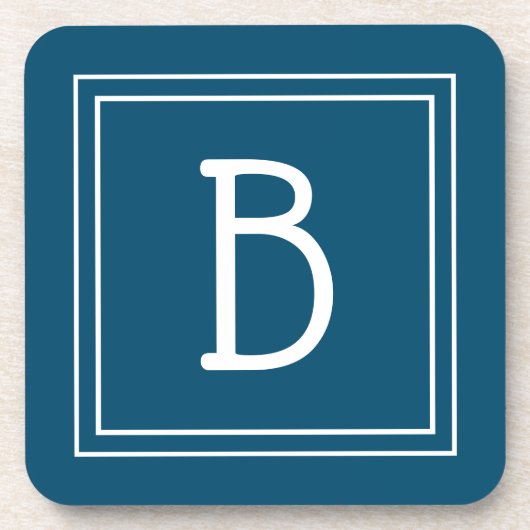Dessous-de-verre Monogramme côtier bleu océan et blanc initial (Devant)