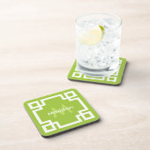 Dessous-de-verre Monogramme de clé grecque blanche verte Lime (Côté Droit)