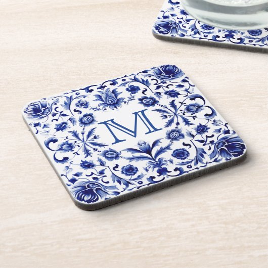 Dessous-de-verre monogramme de conception bleu Delft (Côté gauche)