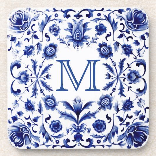 Dessous-de-verre monogramme de conception bleu Delft (Devant)