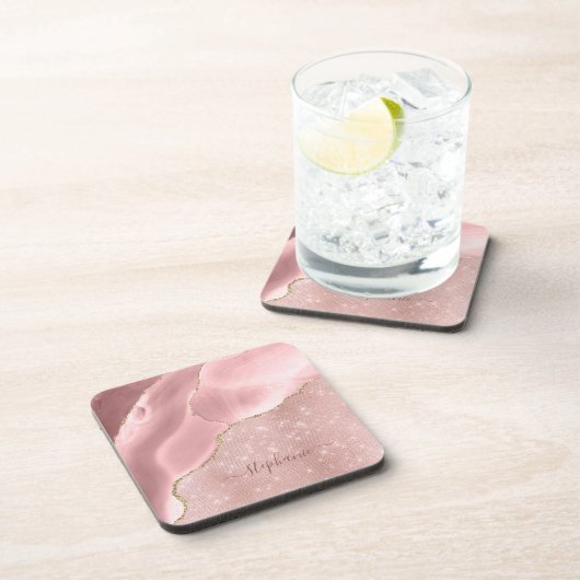 Dessous-de-verre Monogramme de glam étincelant rose pâle (Côté Droit)