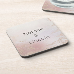 Dessous-de-verre Monogramme de mariage en ombre rose givré et feuil