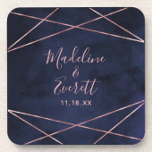 Dessous-de-verre Monogramme de Mariage géométrique bleu et Rose ble (Devant)