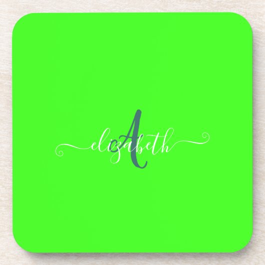 Dessous-de-verre Monogramme de néon fluorescent vert (Devant)