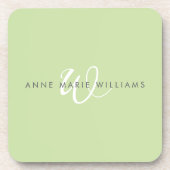 Dessous-de-verre Monogramme de script blanc vert clair moderne (Devant)