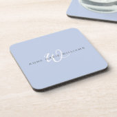 Dessous-de-verre Monogramme de script moderne bleu blanc (Côté gauche)