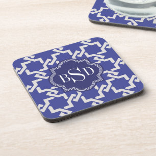 Dessous-de-verre Monogramme de verrouillage de motif d'indigo chic