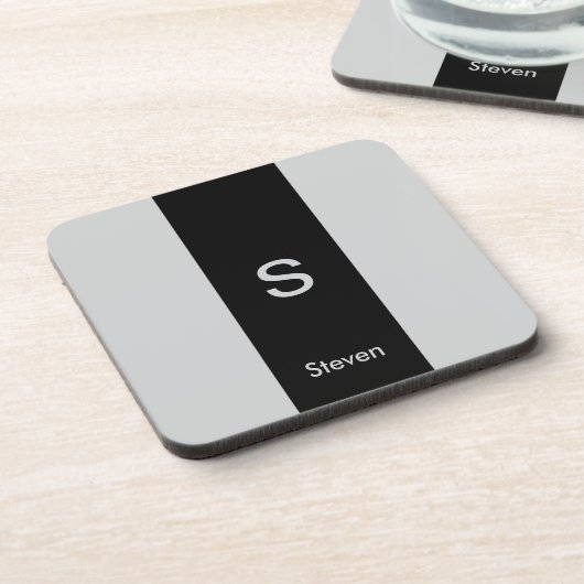 Dessous-de-verre Monogramme deux tons moderne noir et gris (Côté gauche)