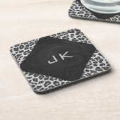 Dessous-de-verre Monogramme Empreinte de léopard noir et blanc (Côté gauche)