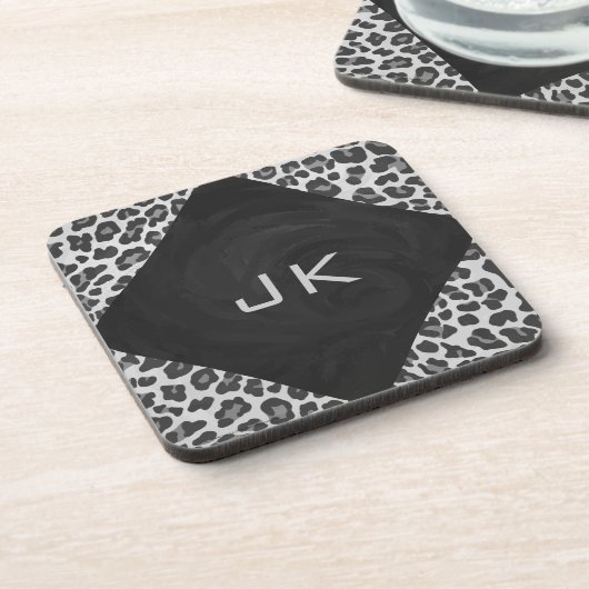Dessous-de-verre Monogramme Empreinte de léopard noir et blanc (Côté gauche)