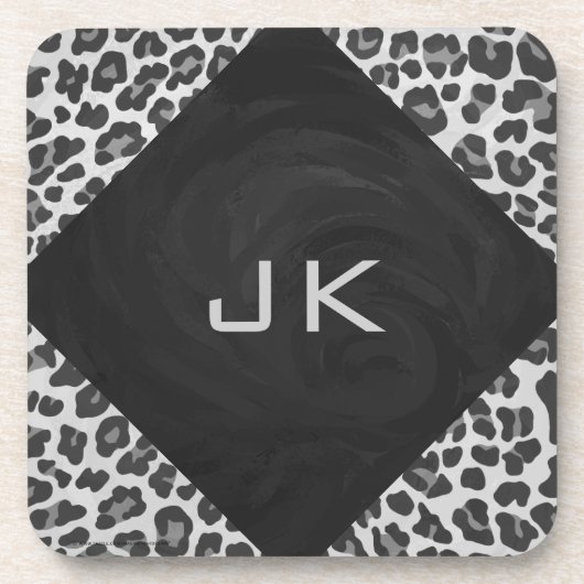 Dessous-de-verre Monogramme Empreinte de léopard noir et blanc (Devant)