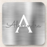 Dessous-de-verre Monogramme en argent brossé de luxe Nom initial<br><div class="desc">Huile d'argent de luxe brossé Monogramme de métal brossé Nom et Dessous de verre initial. Le fait le cadeau parfait pour quelqu'un à la recherche d'un Dessous de verre monogramme moderne pour une fête ou une fête.</div>