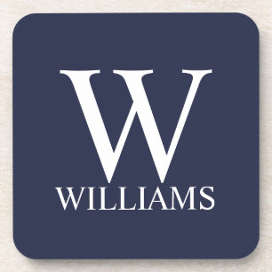 Dessous-de-verre Monogramme et nom personnalisés bleu marine