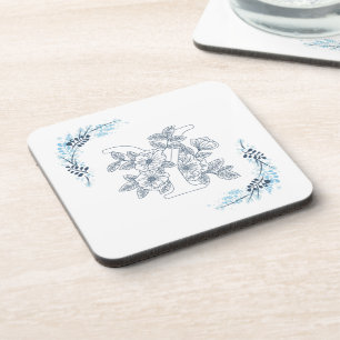 Dessous-de-verre Monogramme floral bleu initial "Y" calme