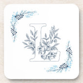 Dessous-de-verre Monogramme floral bleu "L" initial serein (Devant)