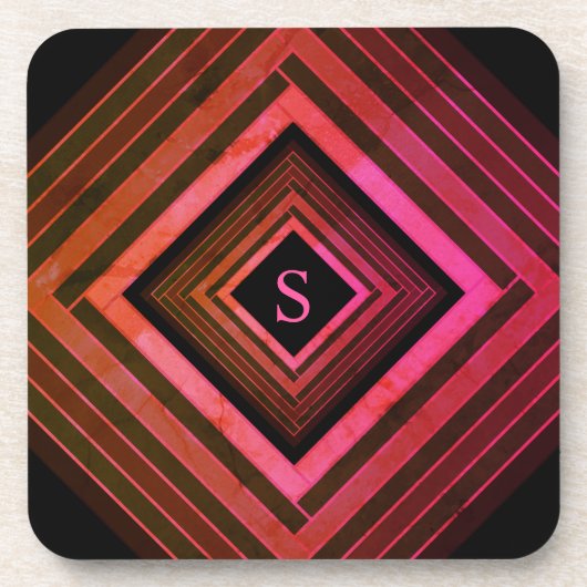 Dessous-de-verre Monogramme géométrique rose rustique Carré moderne (Devant)
