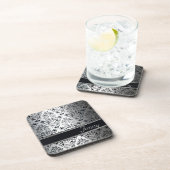 Dessous-de-verre monogramme glamour de luxe en argent damé (Côté Droit)