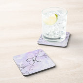 Dessous-de-verre Monogramme Gris blanc Violet Floral  (Côté Droit)