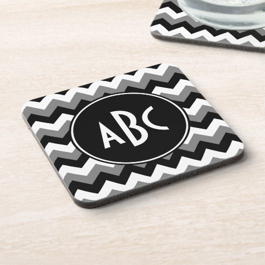 Dessous-de-verre Monogrammé gris noir et blanc zigzag (Côté gauche)