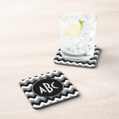 Dessous-de-verre Monogrammé gris noir et blanc zigzag (Côté Droit)