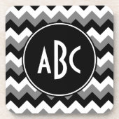 Dessous-de-verre Monogrammé gris noir et blanc zigzag (Devant)