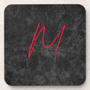 Dessous-de-verre monogramme gris unique nom rouge calligraphie init