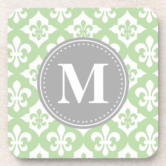 Dessous-de-verre Monogramme gris vert à la menthe de fleur de lis (Devant)