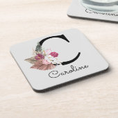Dessous-de-verre Monogramme initial C rose boho floral (Côté gauche)