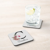 Dessous-de-verre Monogramme initial C rose boho floral (Côté Droit)