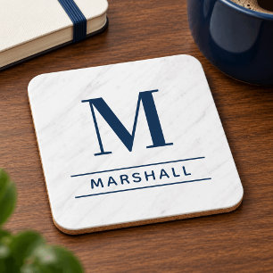 Dessous-de-verre Monogramme Initial de Famille Personnalisé Navy Cl