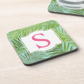 Dessous-de-verre Monogramme Initial des Feuilles de Palmier Vert Ro (Côté gauche)