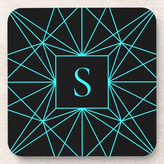 Dessous-de-verre Monogramme initial | Design géométrique turquoise (Devant)