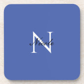 Dessous-de-verre Monogramme initial manuscrit propre nom bleu (Devant)