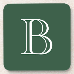 Dessous-de-verre Monogramme Initial Moderne Personnalisé Vert & Bla
