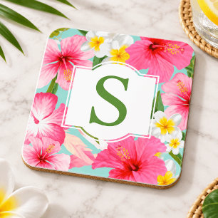 Dessous-de-verre Monogramme Initial personnalisé Fleurs Tropicales
