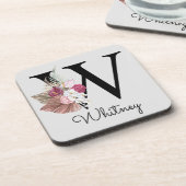 Dessous-de-verre Monogramme initial W rose Boho Floral (Côté gauche)