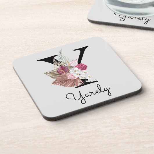 Dessous-de-verre Monogramme initial Y rose boho floral (Côté gauche)