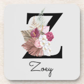 Dessous-de-verre Monogramme initial Z rose Boho Floral (Devant)
