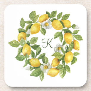 Dessous-de-verre Monogramme Lemons couronne vert jaune